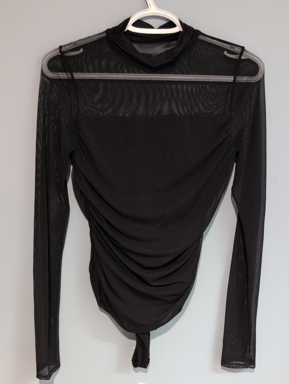 Avidlove Black Long Sleeve Ruched Mesh Top Size M